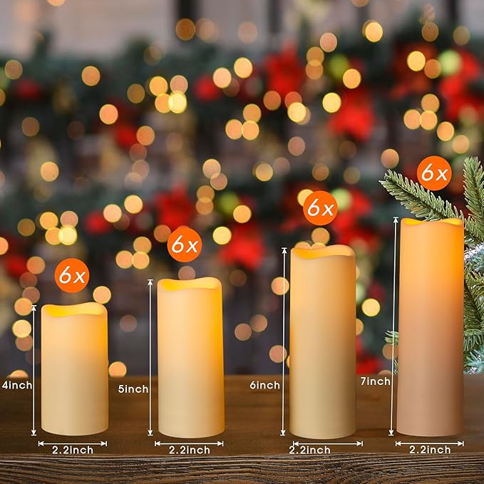 Metaku Flameless Flickering LED Candles - 24 Pack Ivory with Remote & Timer for Decoration-VerdiqueGarden