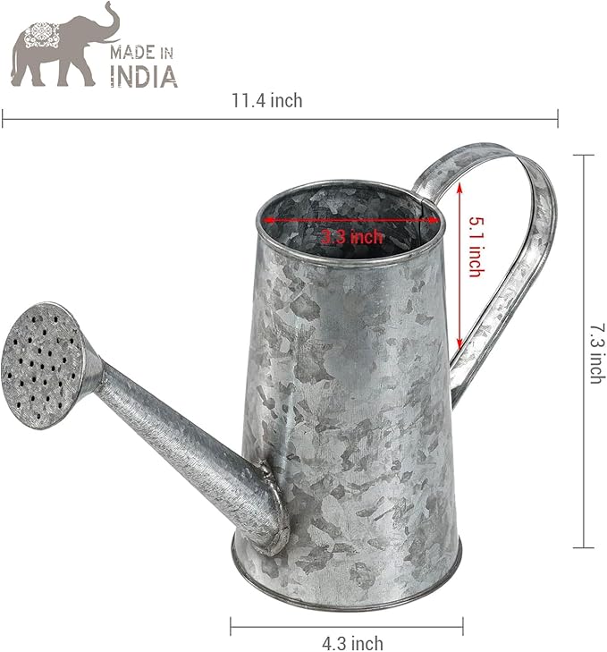 MyGift 7 Inch Small Rustic Galvanized Metal Decorative Vases in Vintage Style Watering Can Design for Dried Flowers and Artificial Plants, Set of 2 - Handcrafted in India-VerdiqueGarden