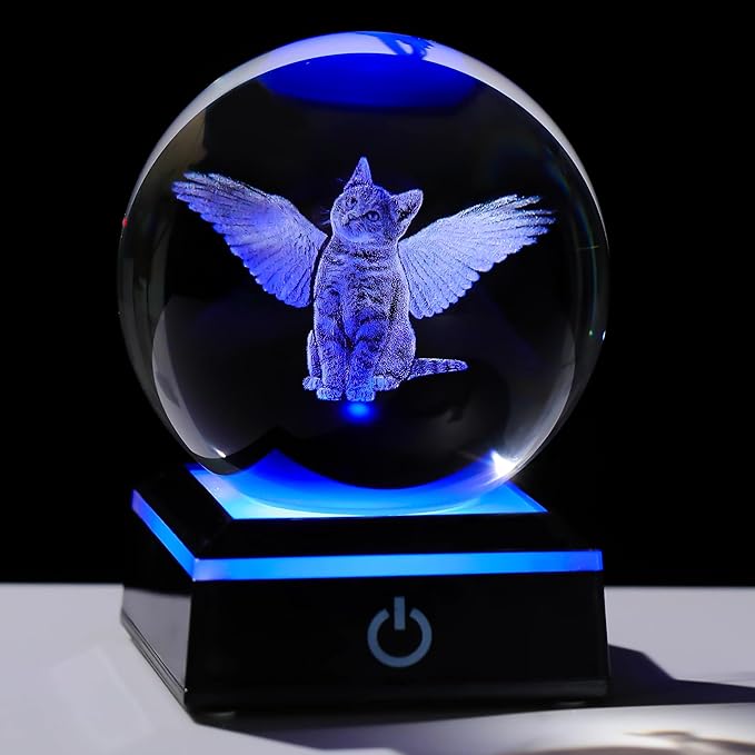Qianwei Cat Memorial Gifts for Loss of Cat - Pet Memorial Cat Angel Statue 3D Crystal Engraved Office Decor - Remembrance Bereavement Passing Away Sympathy Gifts in Memory of Death-VerdiqueGarden