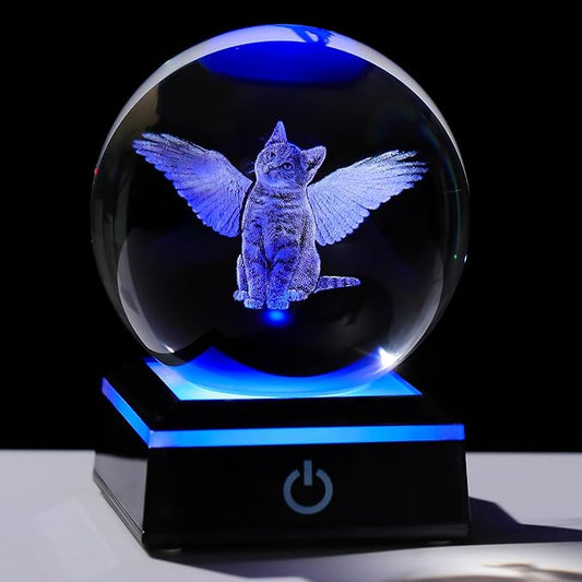 Qianwei Cat Memorial Gifts for Loss of Cat - Pet Memorial Cat Angel Statue 3D Crystal Engraved Office Decor - Remembrance Bereavement Passing Away Sympathy Gifts in Memory of Death-VerdiqueGarden