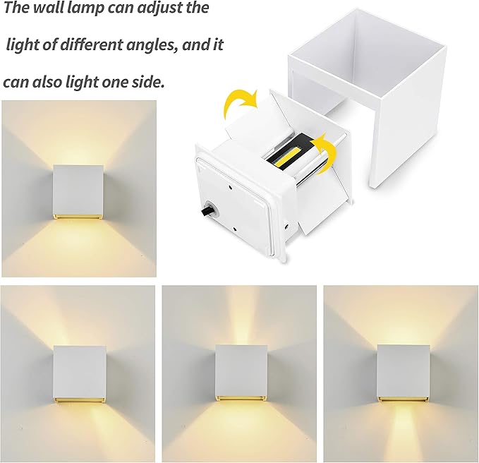 LANFU LED Aluminum Square Cube Waterproof White Wall Sconce Outdoor Light Exterior Wall Lighs fixtures Outside for House Patio 6W 100-277V 3000K Angle-Adjustment Warm Light 2LEDS White 6W-VerdiqueGarden
