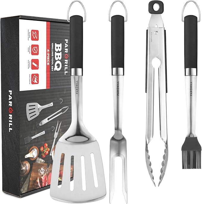 Grill Accessories Heavy Duty BBQ Set Gifts for Men/Women - Premium Stainless Steel Spatula, Fork, Brush & Tongs, Barbecue Utensils Tool Kit Gift for Grilling Lover Outdoor-VerdiqueGarden