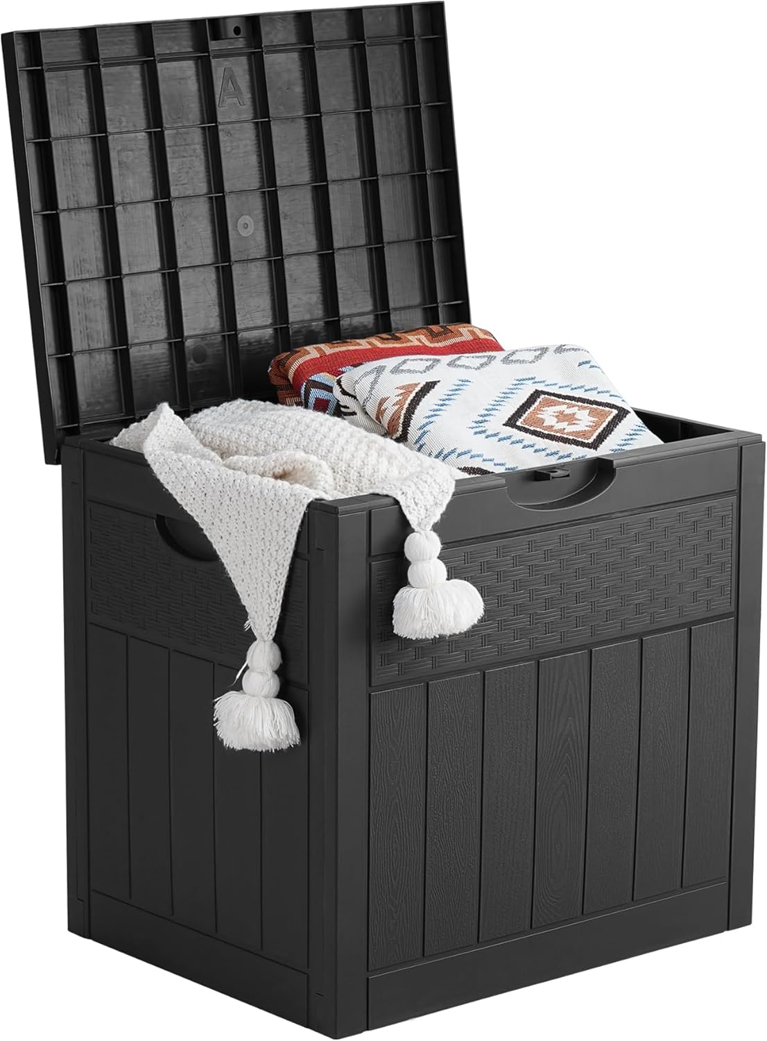 33 Gallon Deck Box, Small Outdoor Storage Box Waterproof, Lockable Secure Package Bin Delivery Box for Outside Front Porch, Patio Cushions Storage Box, Delivery Driver Snack Box for Porch, Black-VerdiqueGarden