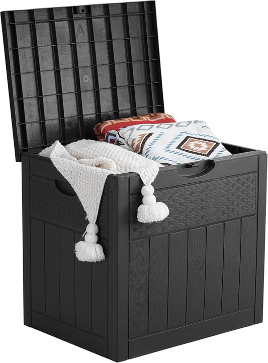 33 Gallon Deck Box, Small Outdoor Storage Box Waterproof, Lockable Secure Package Bin Delivery Box for Outside Front Porch, Patio Cushions Storage Box, Delivery Driver Snack Box for Porch, Black-VerdiqueGarden