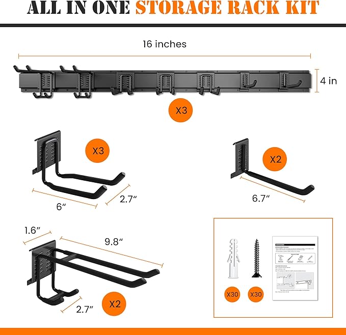 Garage Storage, Garage Organization, Garage Tool Organizer Wall Mount, Garden Tool Organization and Storage 48.1 Inches, Max 450lbs Adjustable Metal Hooks, Hangers Garden Yard Tool Rack,-VerdiqueGarden