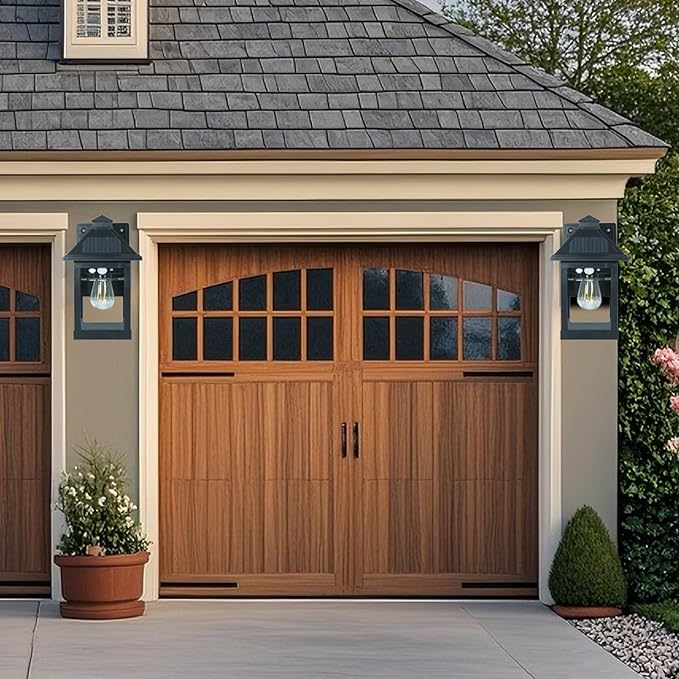 2 Pack Solar Wall Lantern Lights Outdoor Dusk to Dawn Motion Sensor Waterproof LED Wall Sconce Exterior Porch Light Fixtures Warm White, 3 Lighting Modes for Fence Patio Garage Garden Yard-VerdiqueGarden