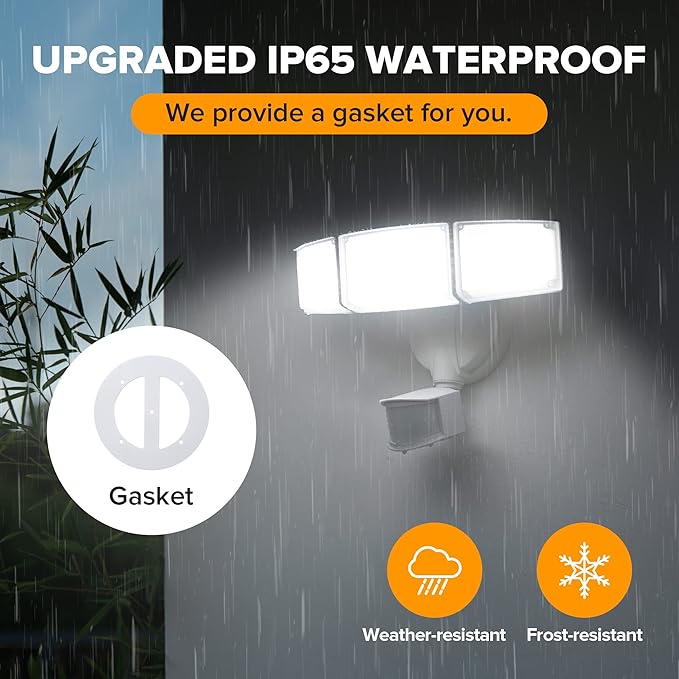LUTEC 72W 7500LM LED Security Lights Motion Sensor Light Outdoor, 5000K Daylight, IP65 Waterproof, Dusk to Dawn, 3-Head Motion Detected Flood Light for Garage, Yard, Porch(White)-VerdiqueGarden