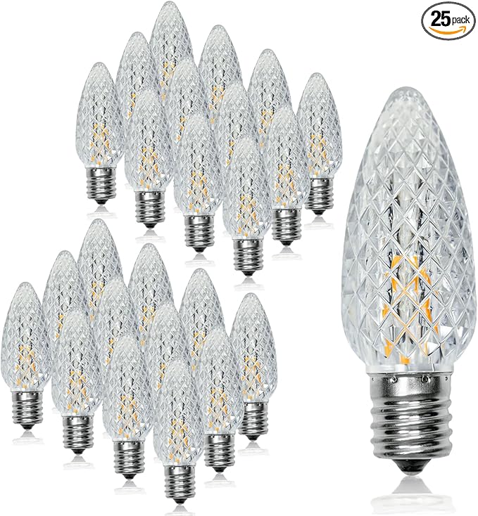 25Pack C9 Christmas LED Light Bulbs, Strawberry Replacement Bulb 2200K Warm White Shatterproof & Waterproof Outdoor String Light Bulbs, E17 Candelabra Base Edison Bulbs for Holiday Decoration-VerdiqueGarden