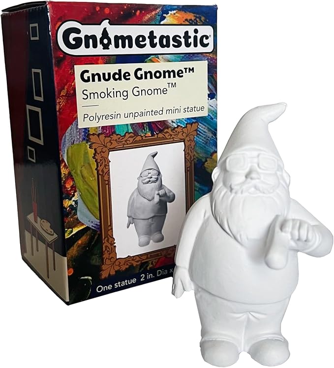 Gnometastic Gnude Mini Gnomes - Smoking Hippie Unpainted Gnome Statue, 3.5in DIY Paint Your Own Gnome Mini -Funny Garden Gnomes to Paint for Adults-VerdiqueGarden