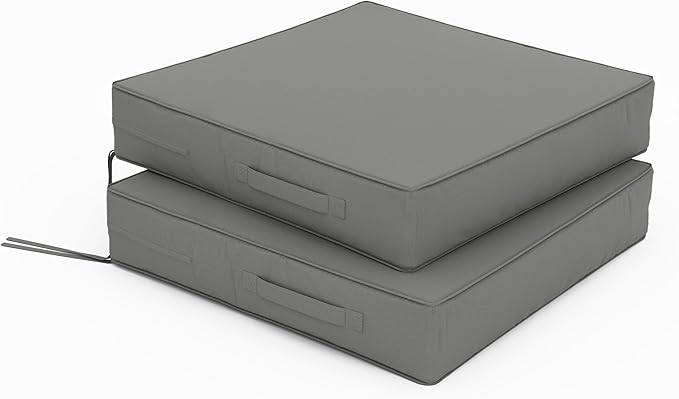 Patio Chair Cushions 22 X 22 X 4 Inch Waterproof Outdoor Seat Cushions for Patio Furniture, Outdoor Sofa Couch Pads with Ties & Handle, Set of 2, Light Grey-VerdiqueGarden