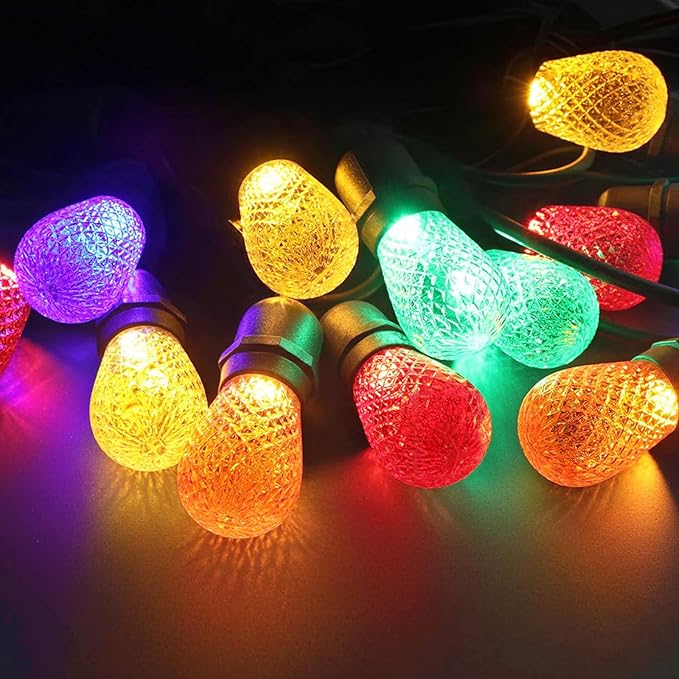 BRIMAX S14 LED Colored Light Bulbs with Faceted Surface,Outdoor Indoor String Light Replacement Bulbs,Plastic,Shatterproof, E26 Base, for Christmas Halloween Party and Holiday Decor,15 Pack-VerdiqueGarden