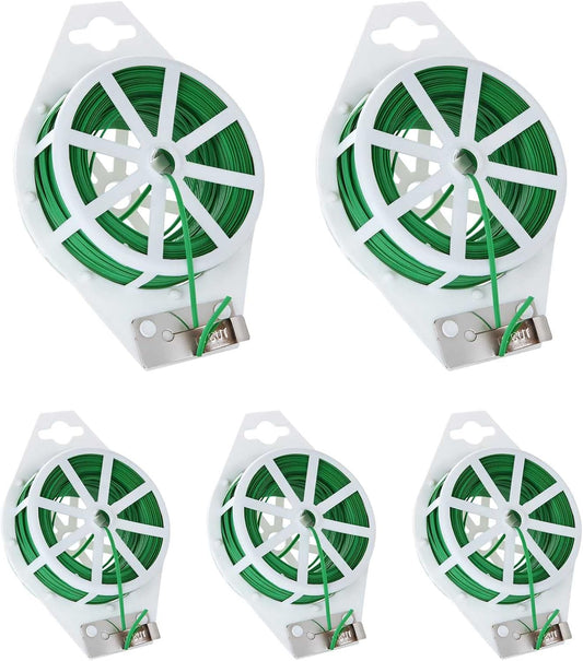 5 Roll 1640Ft (500m) Garden Plant Twist Ties, Green Garden Twist Tie Roll, Plant Wire Ties with Cutter for Gardening, Home, Office, Multi - Function Cable Tie with Plastic Coated Wire-VerdiqueGarden