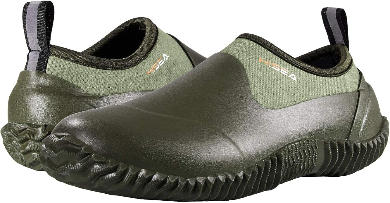 HISEA Unisex Waterproof Garden Shoes, Men's Rubber Rain Boots Women's Ankle Rain Shoes Neoprene Camp Booties Outdoor Slip-On Footwear for Gardening, Farming, Camping, Car Wash, Lawn Care and Yard Work-VerdiqueGarden