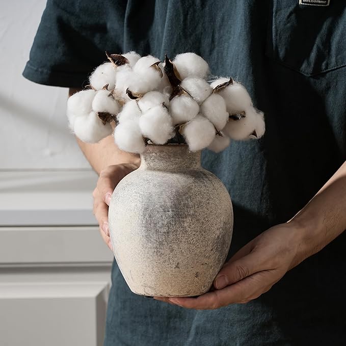 SIDUCAL Ceramic Decorative Flower Vase | 6 Inch Pottery Rustic Farmhouse | Boho | Whitewashed Terracotta Vase for Home Decor, Table, Living Room, Bathroom, Shelf, Mantel Decoration-VerdiqueGarden