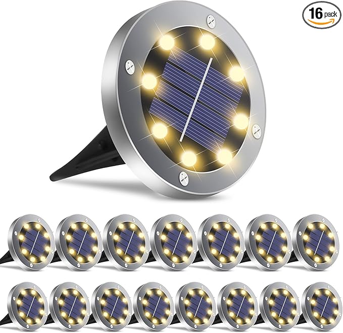 Solar Ground Lights 16Pack, Garden Solar Lights Outdoor Waterproof Solar Pathway Lights Bright In-Ground Lights Outdoor Lighting Decor for Lawn, Patio, Yard, Driveway,Walkway Warm Light-VerdiqueGarden
