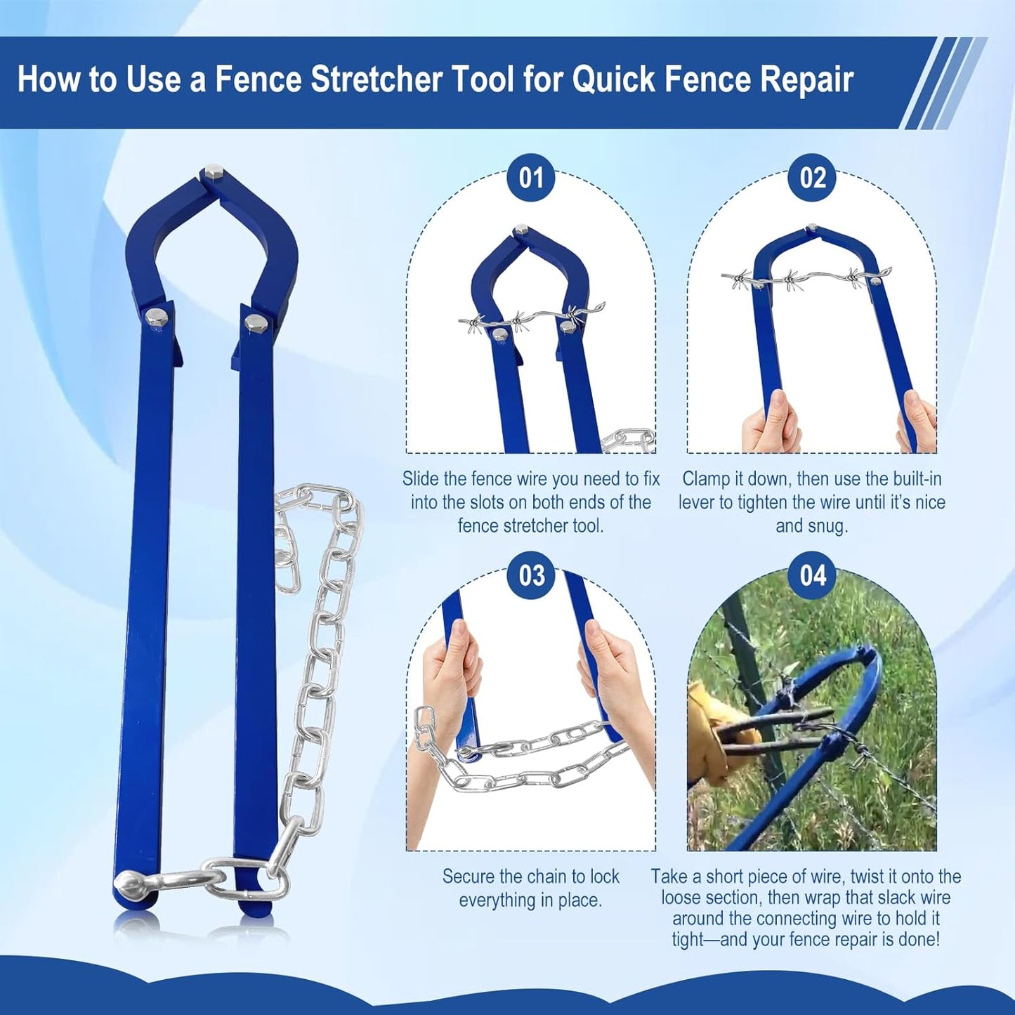 Updated Heavy Duty Fence Repair Tool, Fence Stretcher Tool for Tightening and Restoring Barbed Wire, Electric Fence, Horse Fence, Mesh Fencing, Fence Stretcher-Fence Repair for Ranch,Farm, Garden Use.-VerdiqueGarden