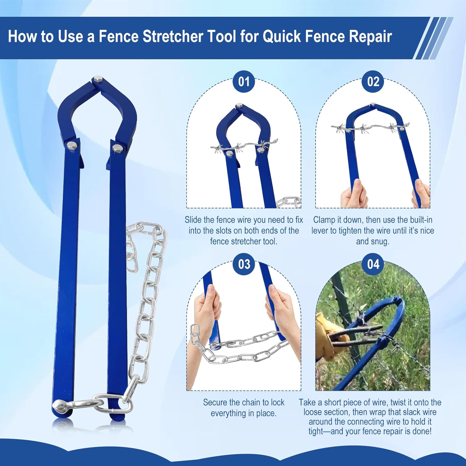 Updated Heavy Duty Fence Repair Tool, Fence Stretcher Tool for Tightening and Restoring Barbed Wire, Electric Fence, Horse Fence, Mesh Fencing, Fence Stretcher-Fence Repair for Ranch,Farm, Garden Use.-VerdiqueGarden