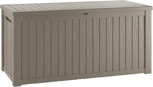 200 Gallon Coffee Resin Deck Box - Rustic Wood-Look, Waterproof & Lockable Outdoor Storage for Garden Tools, Patio Essentials - All-Weather Container for Farmhouse Decks, Backyards-VerdiqueGarden