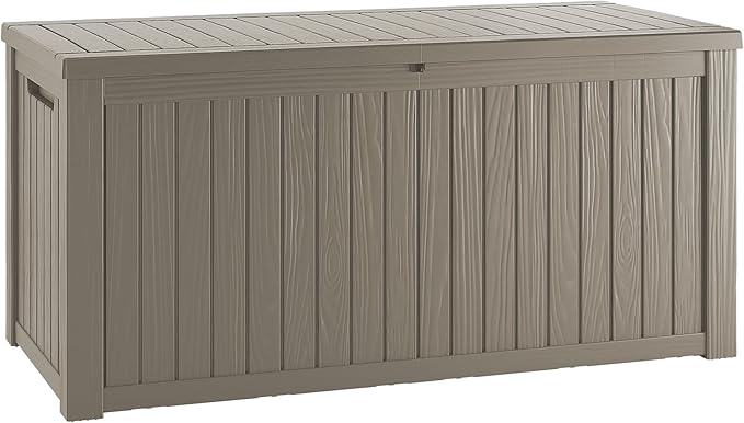 200 Gallon Resin Deck Box, Waterproof Outdoor Storage Bin for Patio Furniture, Pool Accessories, and Garden Tools, Lockable & UV-Resistant, Grey-VerdiqueGarden