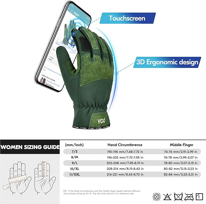 Vgo... Winter Gardening Gloves Women,Safety Work Gloves, Puncture-proof,Thornproof,Touchscreen(1 Pair,L,Green,SL7471FLWP)-VerdiqueGarden