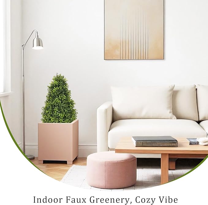 30" Artificial Boxwood Faux Plants Outdoor, UV Resistant Topiary Trees Realistic Cone-Shaped Fake Bushes and Shrubs Potted Fakeplants Set of 2 for Front Porch Patio Outside Planter Decor-VerdiqueGarden