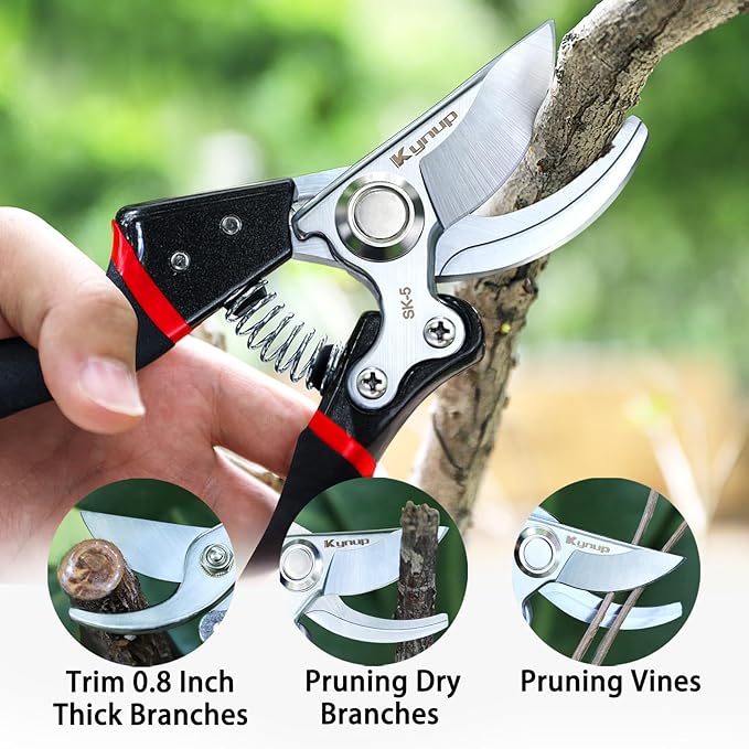 Kynup Pruning Shears for Gardening, Garden Shears Heavy Duty, Cutting Shears Pruners, Hedge Clippers, Rose Pruning Shears, Hand Clippers Gardening (Red Black)-VerdiqueGarden
