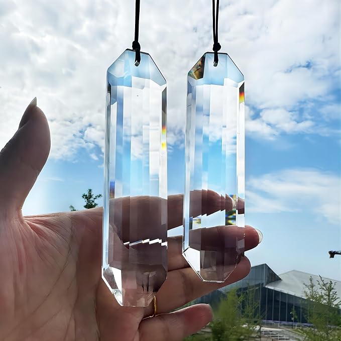 HDCRYSTALGIFTS Set 2 Crystal Suncatchers, 120mm Large Prism Sun Catchers Windows Hanging Ornaments Rainbow Maker Pendant Indoor Outdoor Garden Decor,Clear-VerdiqueGarden
