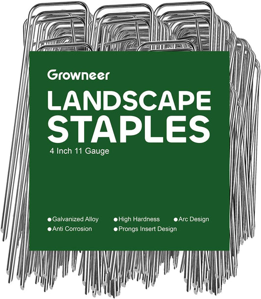 GROWNEER 4 Inch 100 Pack Landscape Staples Heavy Duty 11 Gauge Galvanized Steel Garden Stakes Staples Securing Pegs for Securing Weed Fabric Landscape Fabric Netting Ground Sheets and Fleece-VerdiqueGarden