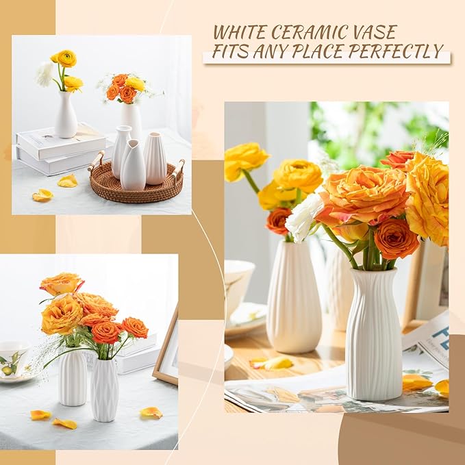 Small White Ceramic Vase Set of 10 - Mini Bud Vases for Flowers and Pampas Grass, Boho Centerpieces for Home and Party Decor, White Vases Home Decor, Ceramic Vase Set for Weddings-VerdiqueGarden