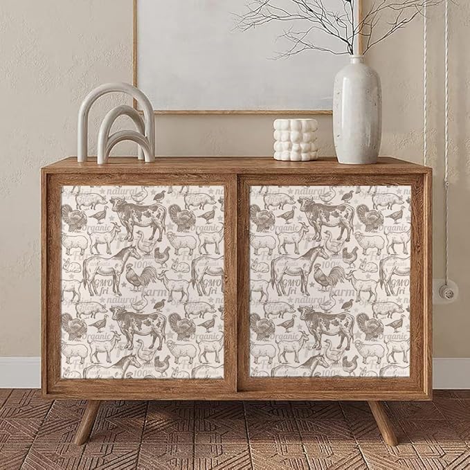 Boho Rustic Farm Animals Cow Rooster Horse Turkey Peel and Stick Wallpaper Self Adhesive Removable Easy Peel Off Stick on Wall Paper for Bedroom Cabinet Renter-VerdiqueGarden