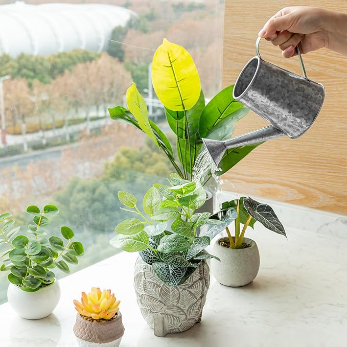 MyGift 5 Inch Mini Rustic Galvanized Metal Decorative Vase in Vintage Style Watering Can Design for Dried Flowers and Artificial Plants - Handcrafted in India-VerdiqueGarden