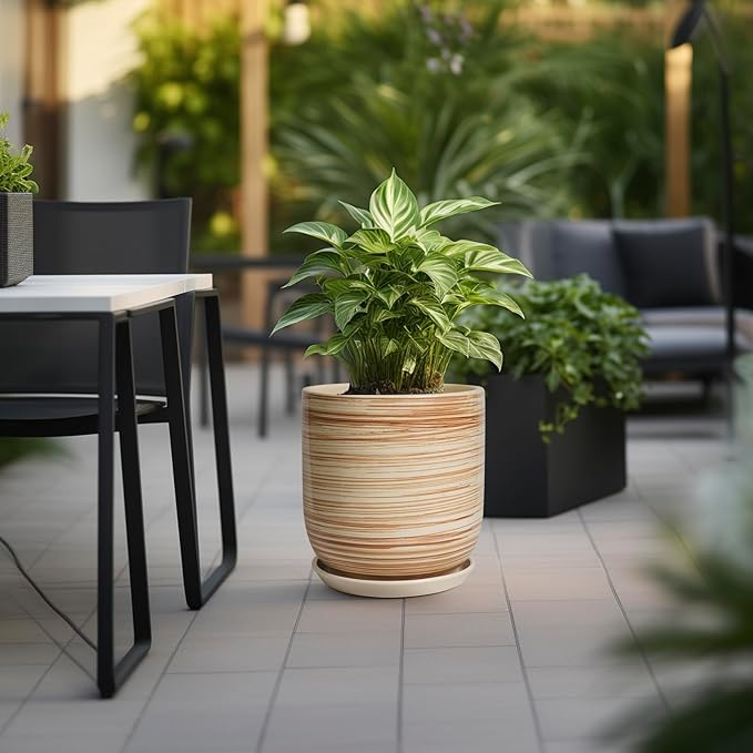 12 Inch Pots for Plants - Ceramic Planters for Indoor Plants, Large Planter Pot for Home Garden Patio Office with Drainage Hole Cylinder Flower Pot Yellow-VerdiqueGarden