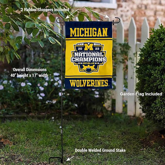 College Flags & Banners Co. Michigan Team University Wolverines 2023 and 12 Times 12x Football National Champions Garden Flag with Pole Stand Holder-VerdiqueGarden