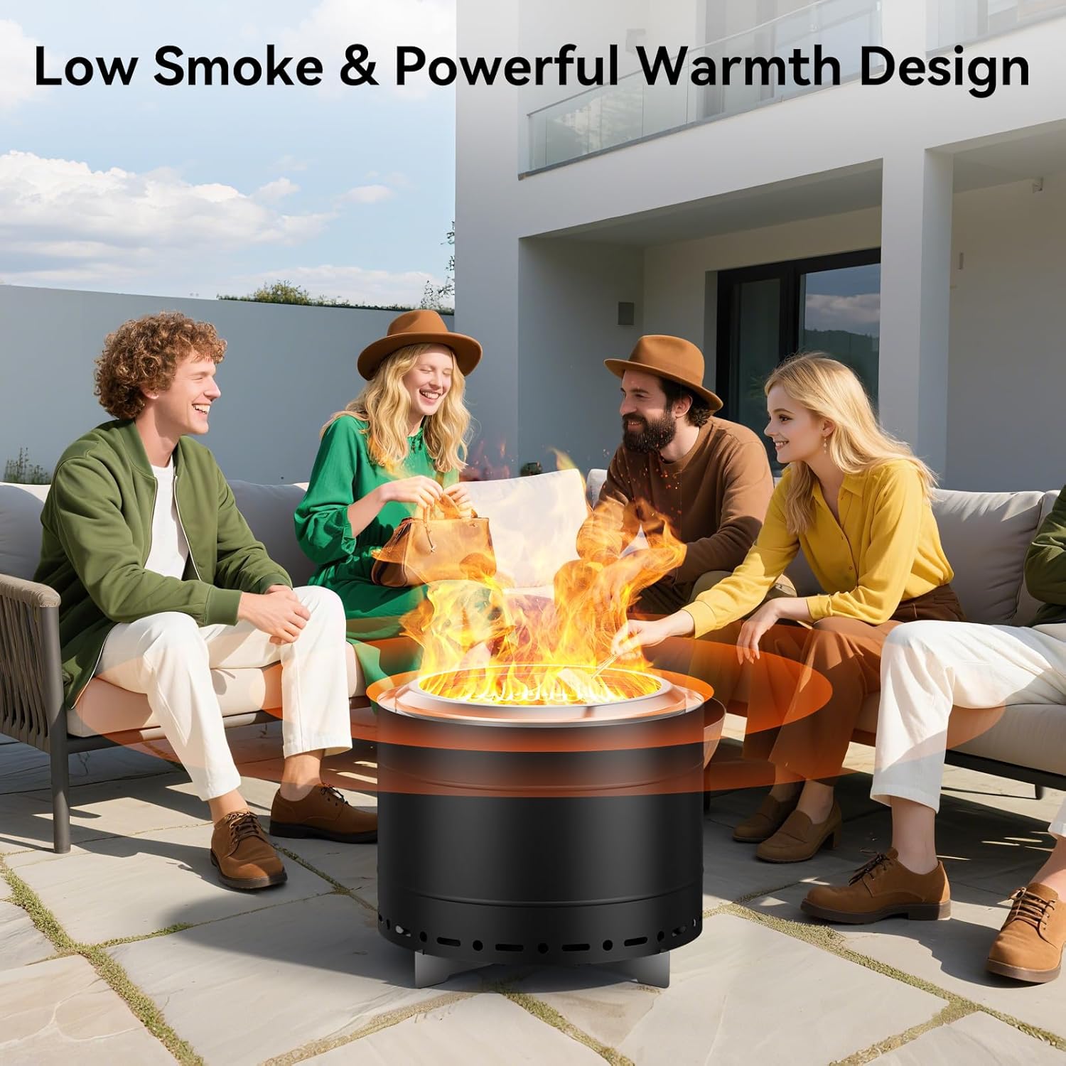 19.5 inch Smokeless Fire Pit with Carry Bag, Stainless Steel Outdoor Smokeless Firepit, Wood Burning Fire Pits for Camping, Bonfire,Low Smoke Firepit for Outside(Black)-VerdiqueGarden