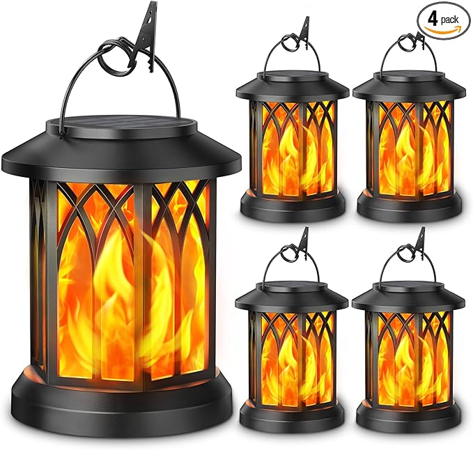 KOOPER 4 Pack Solar Lantern Outdoor Lights, Upgraded Flickering Flame Solar Lanterns Lights Outdoor Waterproof, Hanging Outdoor Solar Lanterns Lights, Solar Powered Lanterns for Yard Garden Decor-VerdiqueGarden