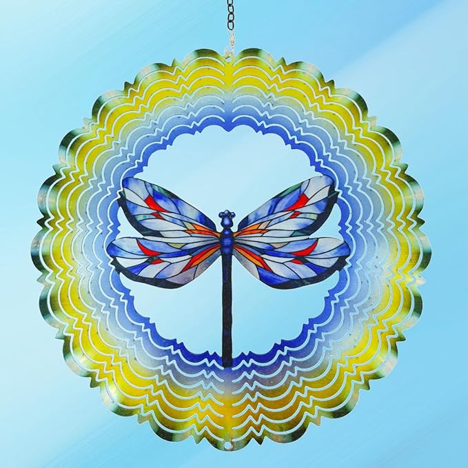 Dragonfly Metal Wind Spinners - Hanging Dragonfly Wind Spinner for Outdoor & Indoor Decorations, Dragonfly Gifts for Women Mom Grandma Wife, 12 inch 3D Wind Spinner for Ornament Gifts-VerdiqueGarden