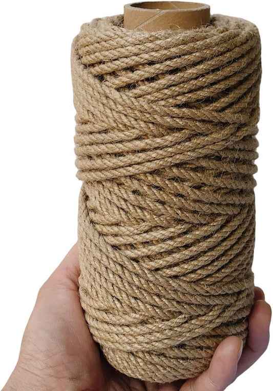 4mm Jute Twine, 164 Feet Braided Jute Rope, Heavy Duty and Thick Twine Rope for DIY Artwork, Bundling, Home Decor, Gardening Applications (4MM 164FT)-VerdiqueGarden