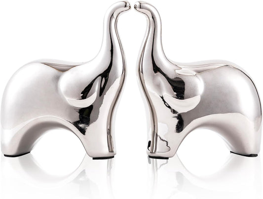 Loving Pair of Small Cute Silver Elephant Statues Silver Home Decor Modern Boho Style Figurine Decorative Ornaments for Living Room, Bedroom, Office Desktop, Cabinets, Shelf-VerdiqueGarden