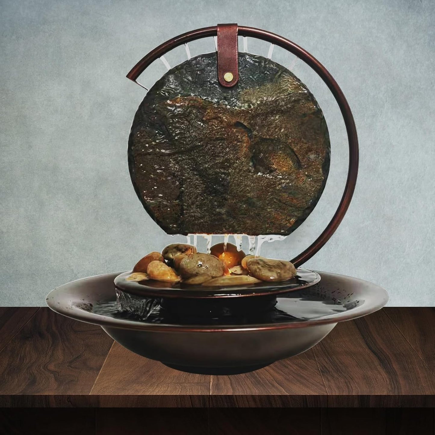 Indoor Tabletop Waterfall Moon Fountain, Home Décor Soothing Rain Sound Meditation Relaxing Fountains, Nature Slate Water Feature with Light for Room Office Desktop Decoration-13 Tall-VerdiqueGarden