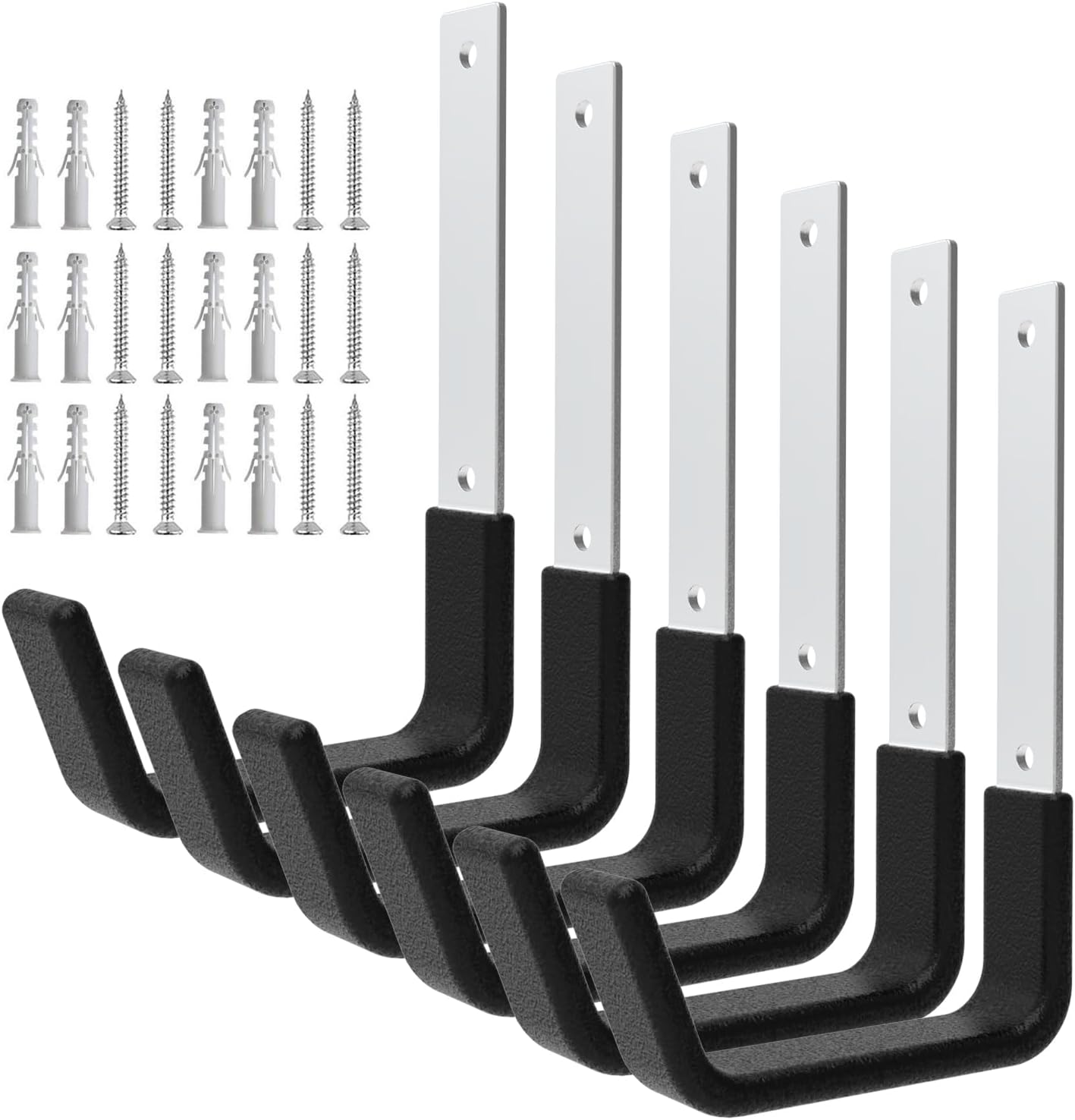 Heavy Duty Utility Hooks - Wall Mount, Hooks for Garage, Hose, Bike, Ladder, Leaf Blower Hanger (6 Medium)-VerdiqueGarden