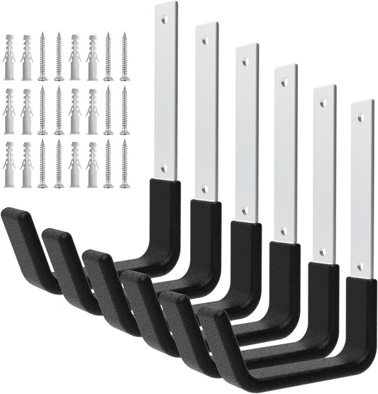 Heavy Duty Utility Hooks - Wall Mount, Hooks for Garage, Hose, Bike, Ladder, Leaf Blower Hanger (6 Medium)-VerdiqueGarden