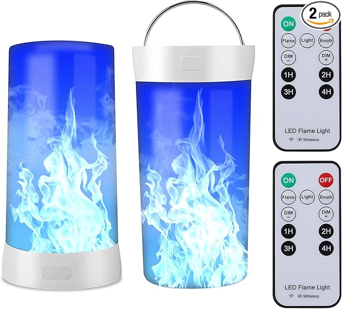 Led Flame Light,USB Rechargeable LED Fire Candles Outdoor Hanging Lamps with Remote for Home Party Halloween Christmas Decoration (Blue)-VerdiqueGarden