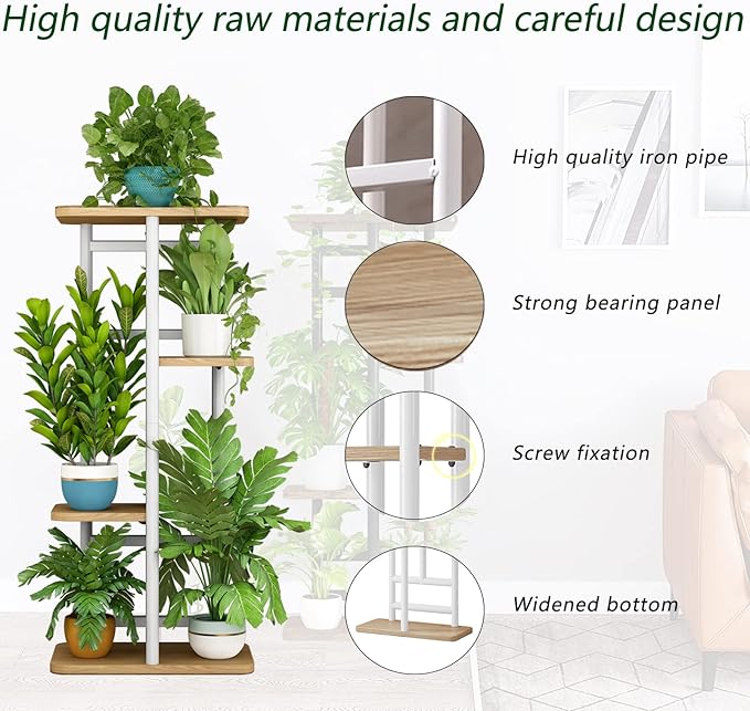 LINZINAR Plant Stand 4 Tier 5 Potted Indoor Plant Shelf Multiple Stands for Garden Corner Balcony Living Room (4 Tier 5 Potted, White)-VerdiqueGarden