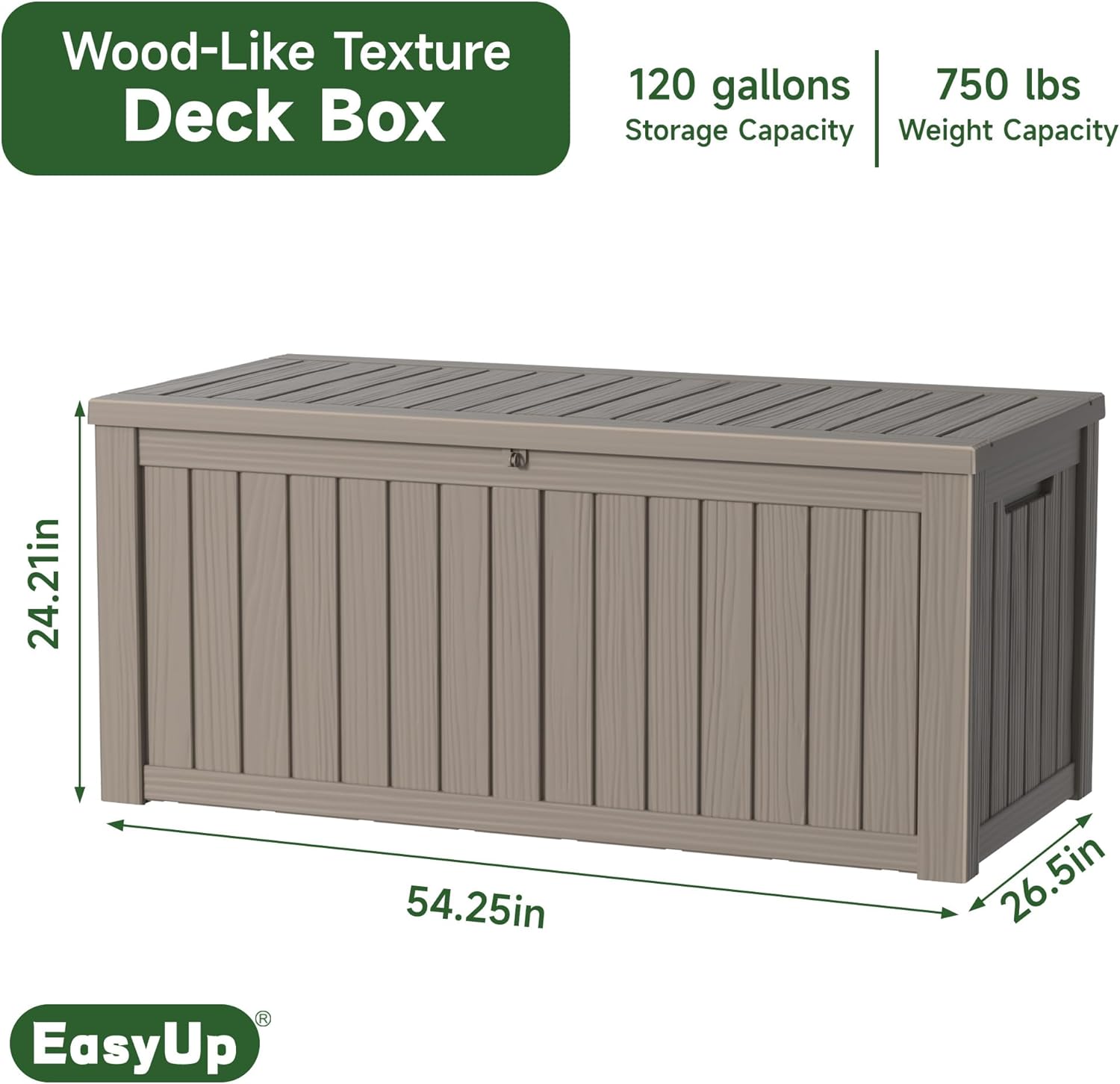 120 Gallon Outdoor Storage Box Waterproof, UV Resistant Resin Deck Box with Hydraulic Rod, Reinforced Stability for Patio, Garden, and Pool, Striped Gray-VerdiqueGarden