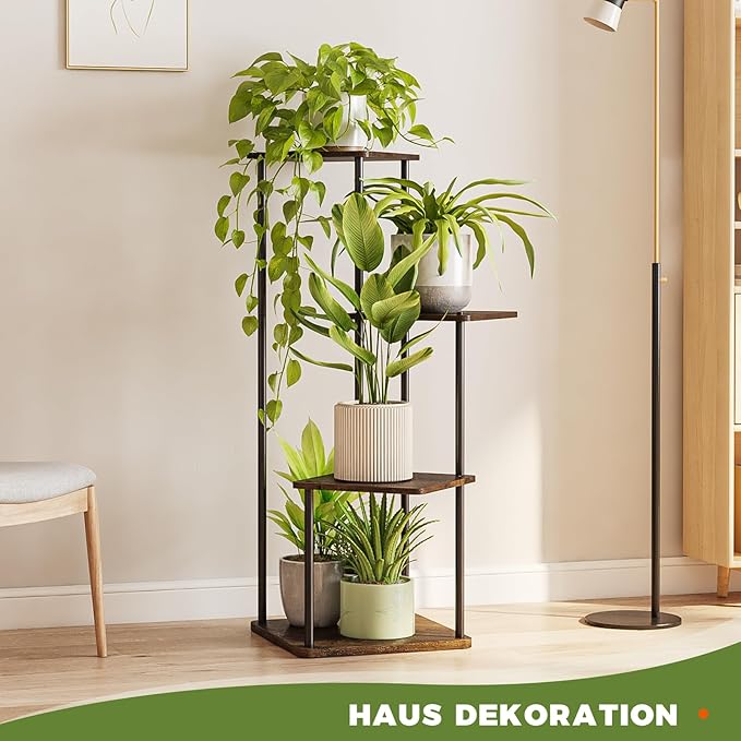 Bamworld Small Plant Stand Indoor, 4 Tier Metal Plant Shelf for Multiple Plants, Corner Flower Stand for Patio Garden Balcony Living Room Bedroom(Brown)-VerdiqueGarden