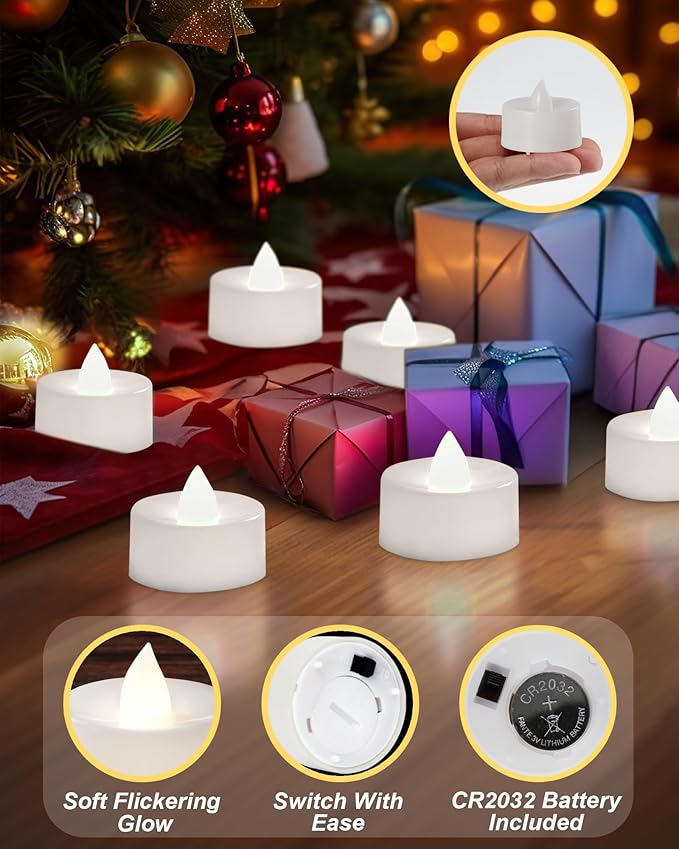 BEICHI Flameless Candles, 24Pack Battery Operated Candles, LED Tea Lights Candles Battery Operated, Flickering Fake Candles for Wedding Halloween Christmas Diwali- Pure White Light-VerdiqueGarden