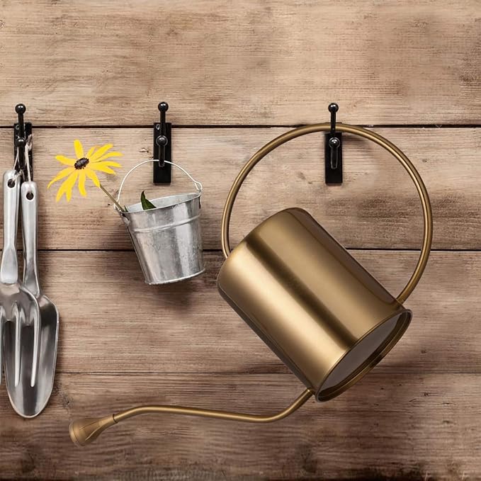 1/2 Gallon 68oz Long Spout Stainless Steel Gold Colored Watering Can for Indoor Plant Watering or Outdoor Gardening with 2 Removable Spray Spout for Flowers, Medium-VerdiqueGarden