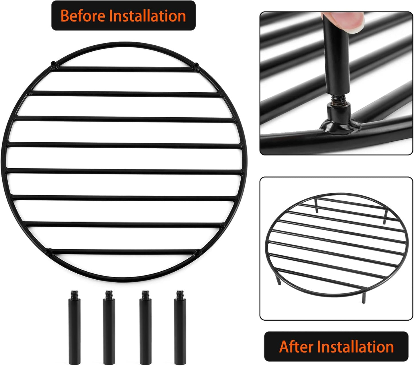 only fire Round Fire Pit Grate with 4 Legs for Outdoor Campfire Grill Cooking, 30 Inch-VerdiqueGarden