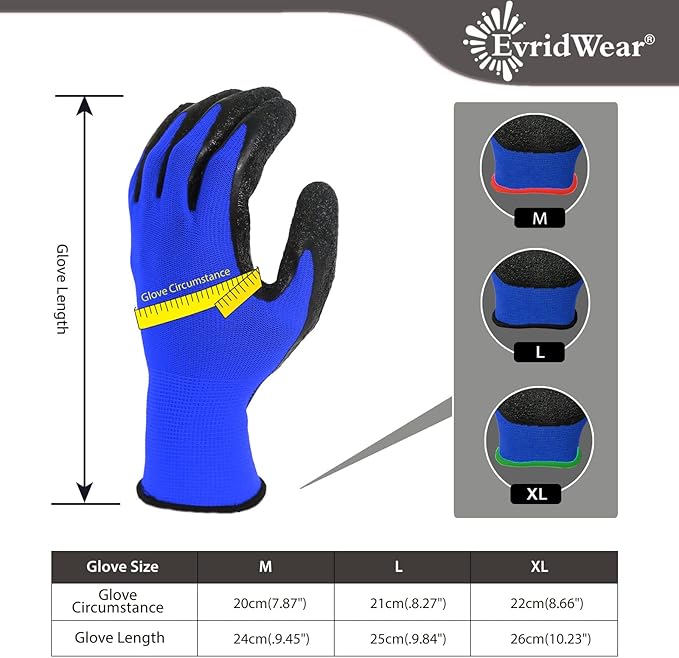 Evridwear Crinkle Latex Rubber Hand Coated Safety Work Gloves for Men Women General Multi Use Construction Warehouse Gardening Assembly Landscaping (L-Size) Blue 120 Pairs Pack-VerdiqueGarden