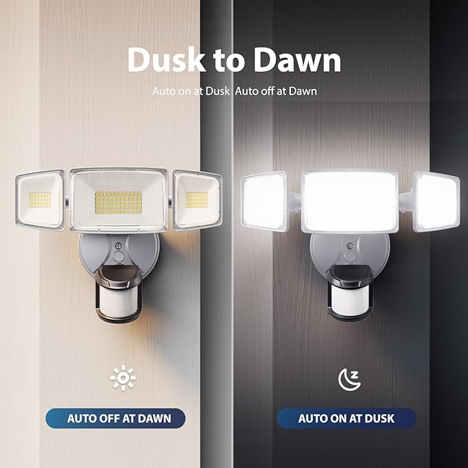 Onforu 75W LED Motion Sensor Outdoor Lights, Dusk to Dawn Flood Light Outdoor Motion Sensor, Hardwired Security Light Floodlights Outside 7500LM 6500K Daylight IP65 Waterproof (Gray)-VerdiqueGarden